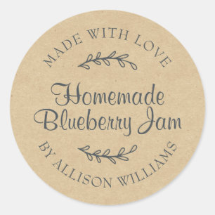 Rustic Homemade Blueberry Jam Canning Kraft Paper Classic Round Sticker