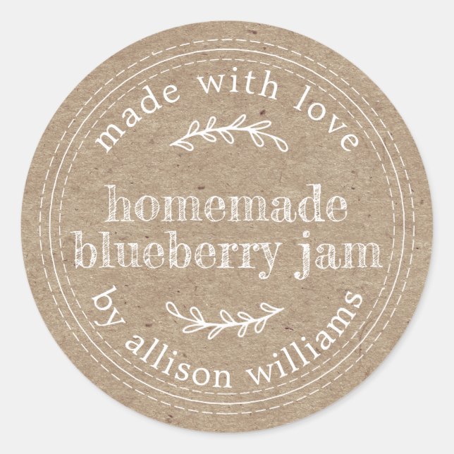 Rustic Homemade Blueberry Jam Canning Kraft Paper Classic Round Sticker (Front)