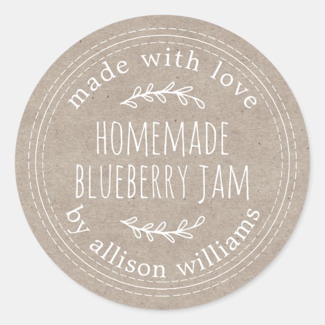 Rustic Homemade Blueberry Jam Canning Kraft Paper Classic Round Sticker (Front)