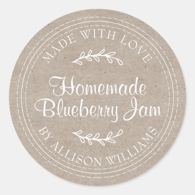 Rustic Homemade Blueberry Jam Canning Kraft Paper Classic Round Sticker (Front)