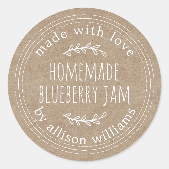 Rustic Homemade Blueberry Jam Canning Kraft Paper Classic Round Sticker (Front)