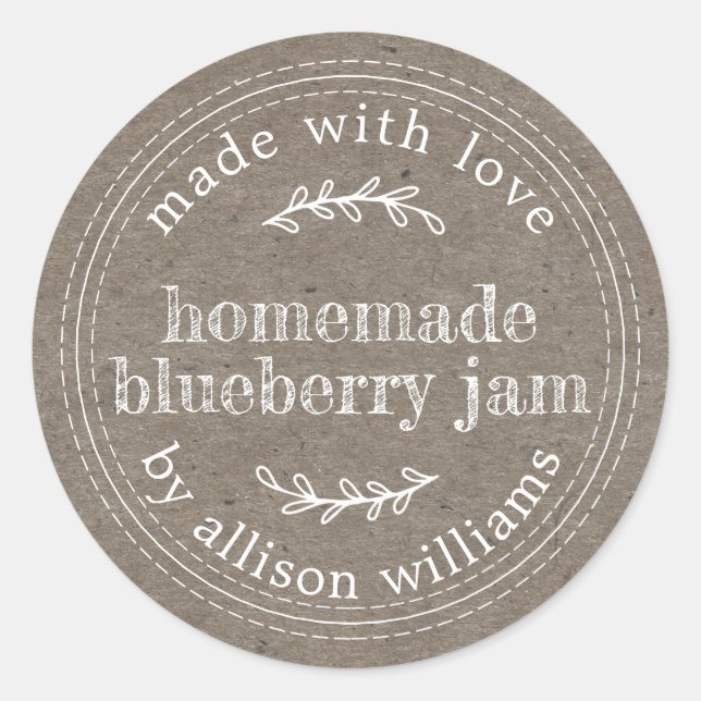Rustic Homemade Blueberry Jam Canning Kraft Paper Classic Round Sticker (Front)