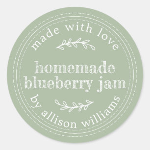 Rustic Homemade Blueberry Jam Canning Laurel Green Classic Round Sticker