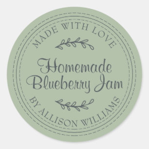 Rustic Homemade Blueberry Jam Canning Laurel Green Classic Round Sticker