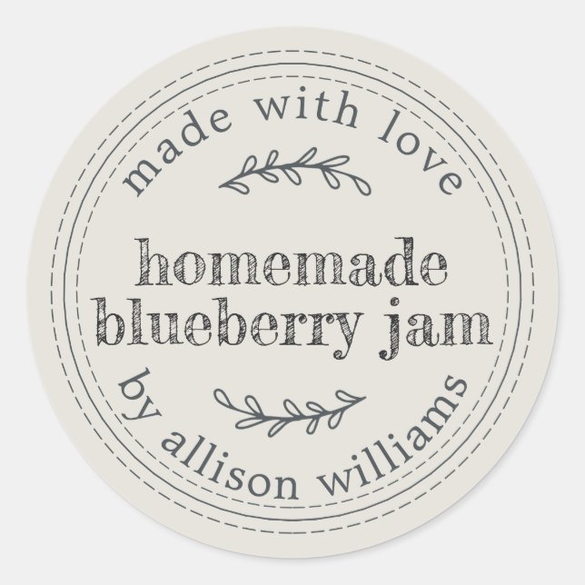 Rustic Homemade Blueberry Jam Canning Light Grey Classic Round Sticker (Front)