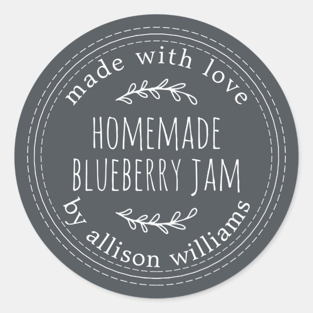 Rustic Homemade Blueberry Jam Canning Off-Black Classic Round Sticker (Front)