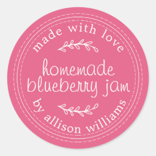 Rustic Homemade Blueberry Jam Canning Pink Jar Classic Round Sticker