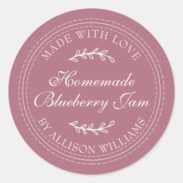 Rustic Homemade Blueberry Jam Canning Purple Jar Classic Round Sticker (Front)