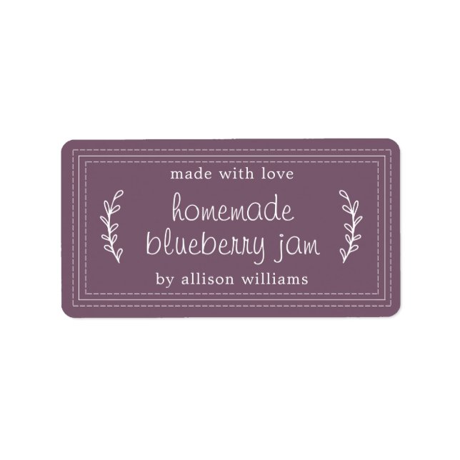 Rustic Homemade Blueberry Jam Canning Purple Label (Front)