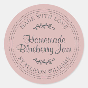 Rustic Homemade Blueberry Jam Canning Silver Pink Classic Round Sticker