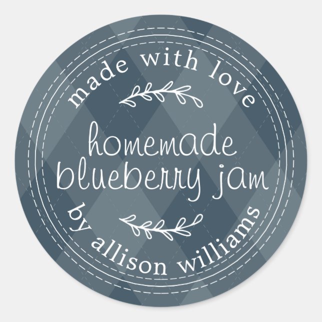Rustic Homemade Blueberry Jam Canning Tartan Plaid Classic Round Sticker (Front)