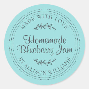 Rustic Homemade Blueberry Jam Canning Turquoise Classic Round Sticker