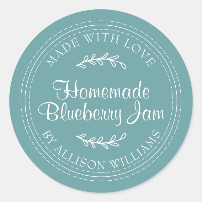 Rustic Homemade Blueberry Jam Canning Turquoise Classic Round Sticker (Front)