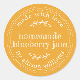 Rustic Homemade Blueberry Jam Canning Yellow Classic Round Sticker
