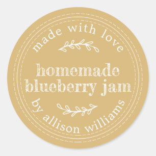 Rustic Homemade Blueberry Jam Canning Yellow Classic Round Sticker