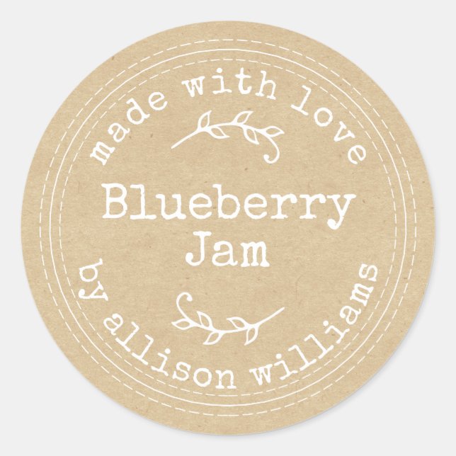 Rustic Homemade Blueberry Jam Kraft Paper Classic  Classic Round Sticker (Front)