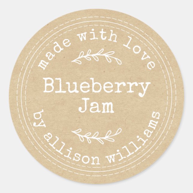 Rustic Homemade Blueberry Jam Kraft Paper Classic Round Sticker (Front)