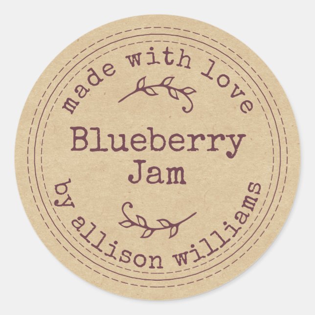 Rustic Homemade Blueberry Jam Kraft Paper Classic Round Sticker (Front)