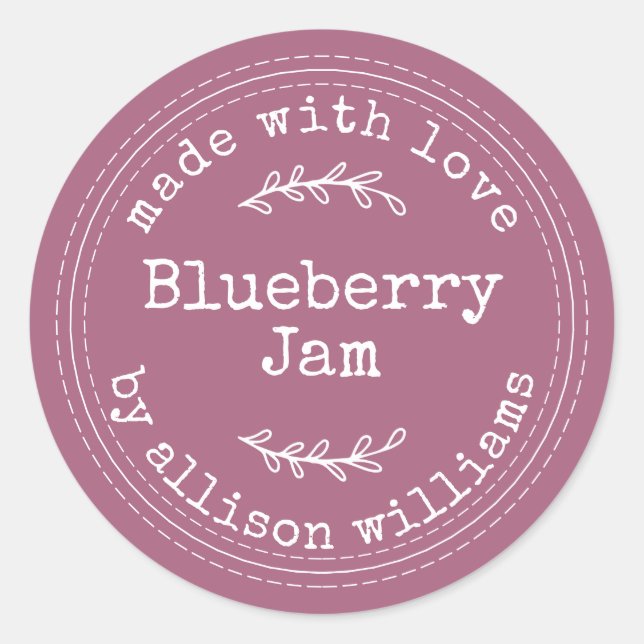 Rustic Homemade Blueberry Jam Purple Classic Round Sticker (Front)
