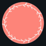 Rustic Homemade Bright Coral Write On Classic Round Sticker<br><div class="desc">Rustic, simple and modern write on homemade sticker with a lovely white foliage wreath on a bright coral background. Simply write your name and the product name on the label. Exclusively designed for you by Happy Dolphin Studio. If you need any help or matching products, please contact us at happydolphinstudio@outlook.com....</div>