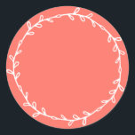 Rustic Homemade Bright Coral Write On Classic Round Sticker<br><div class="desc">Rustic, simple and modern write on homemade sticker with a lovely white foliage wreath on a bright coral background. Simply write your name and the product name on the label. Exclusively designed for you by Happy Dolphin Studio. If you need any help or matching products, please contact us at happydolphinstudio@outlook.com....</div>