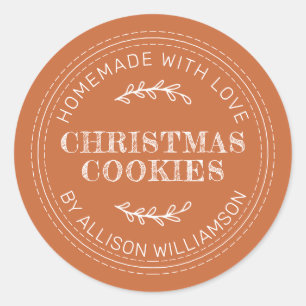 Rustic Homemade Christmas Cookies Burnt Orange Classic Round Sticker
