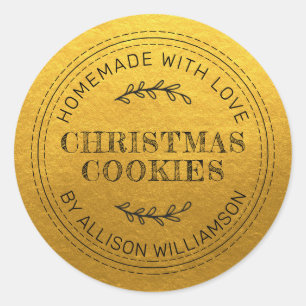 Rustic Homemade Christmas Cookies Classic Gold Round Sticker