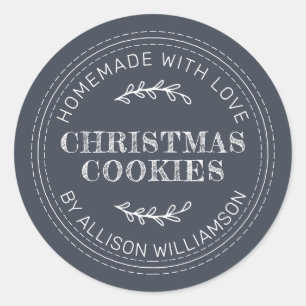 Rustic Homemade Christmas Cookies Dark Blue Classic Round Sticker