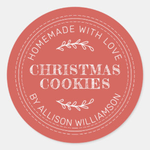Rustic Homemade Christmas Cookies Fall Red Classic Round Sticker
