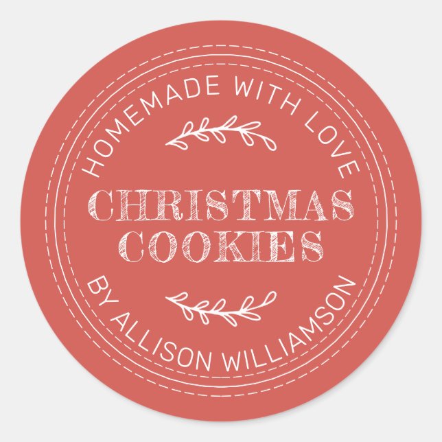 Rustic Homemade Christmas Cookies Fall Red Classic Round Sticker (Front)
