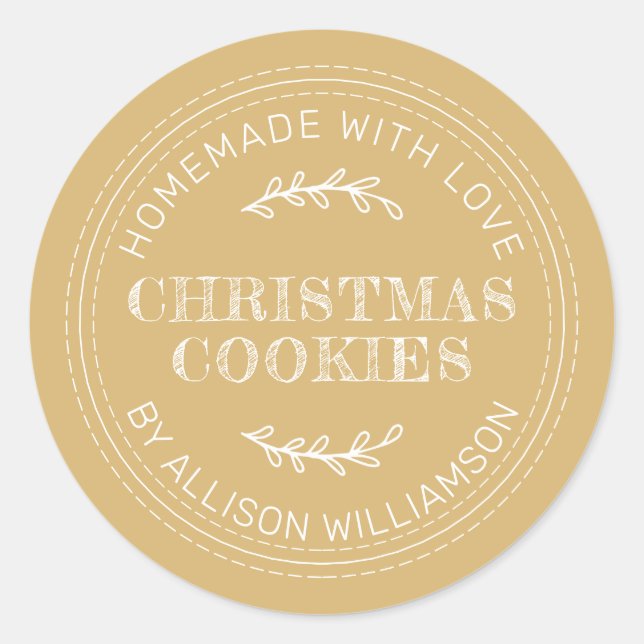Rustic Homemade Christmas Cookies Gold Yellow Classic Round Sticker (Front)