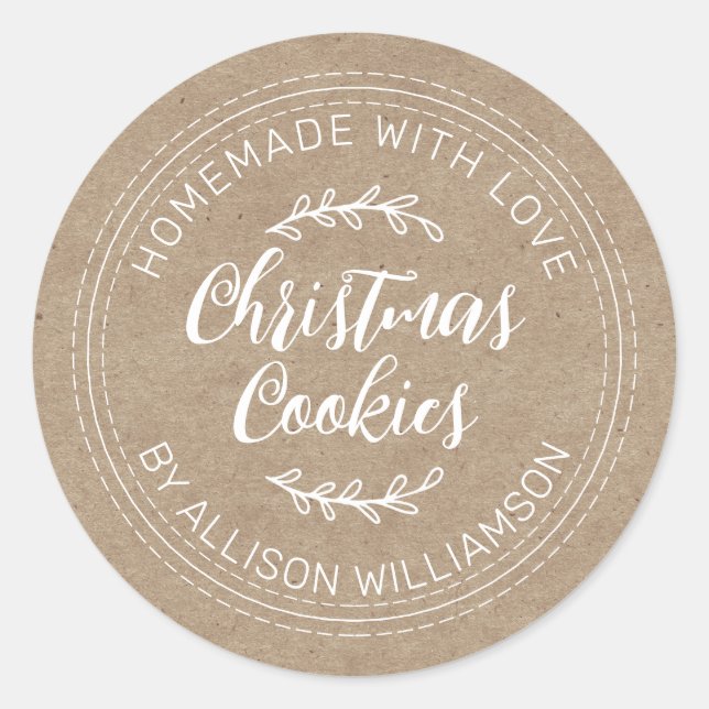 Rustic Homemade Christmas Cookies Kraft Classic Round Sticker (Front)