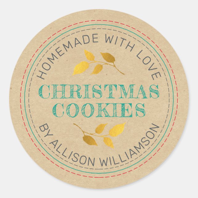 Rustic Homemade Christmas Cookies Kraft Paper Clas Classic Round Sticker (Front)