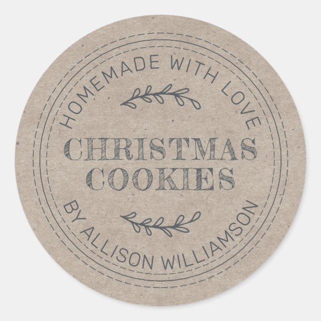 Rustic Homemade Christmas Cookies Kraft Paper Classic Round Sticker (Front)