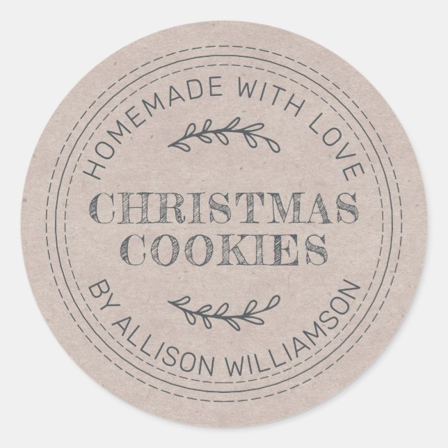 Rustic Homemade Christmas Cookies Kraft Paper Classic Round Sticker (Front)