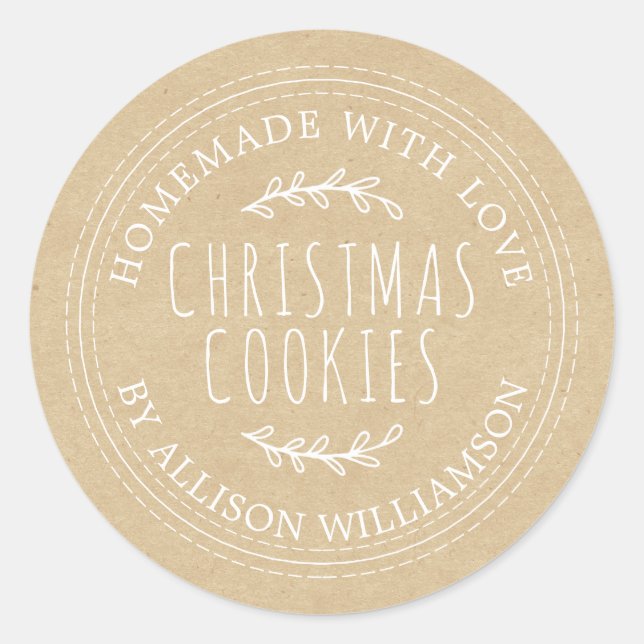 Rustic Homemade Christmas Cookies Kraft Paper Classic Round Sticker (Front)