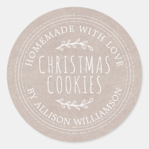 Rustic Homemade Christmas Cookies Kraft Paper Classic Round Sticker