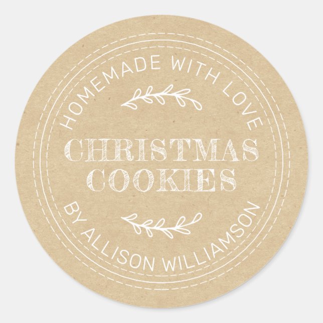 Rustic Homemade Christmas Cookies Kraft Paper Classic Round Sticker (Front)
