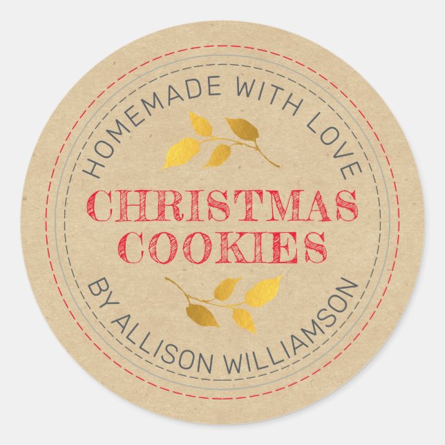 Rustic Homemade Christmas Cookies Kraft Paper Classic Round Sticker (Front)
