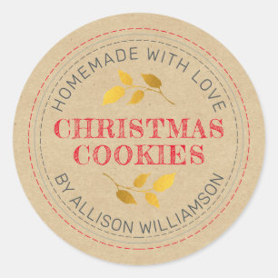 Rustic Homemade Christmas Cookies Kraft Paper Classic Round Sticker