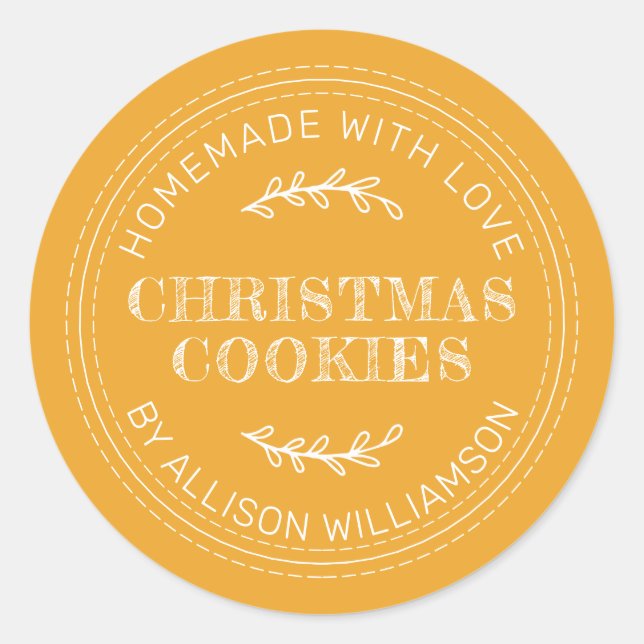 Rustic Homemade Christmas Cookies Mellow Yellow Classic Round Sticker (Front)