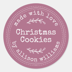 Rustic Homemade Christmas Cookies Purple Classic Round Sticker