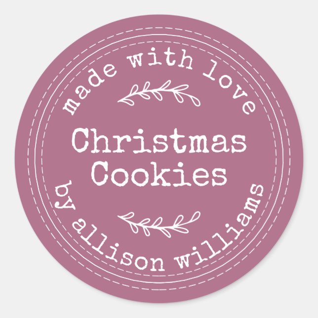 Rustic Homemade Christmas Cookies Purple Classic Round Sticker (Front)