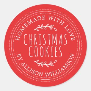 Rustic Homemade Christmas Cookies Red Classic Round Sticker