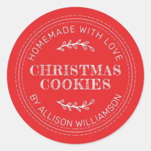 Rustic Homemade Christmas Cookies Red Classic Round Sticker