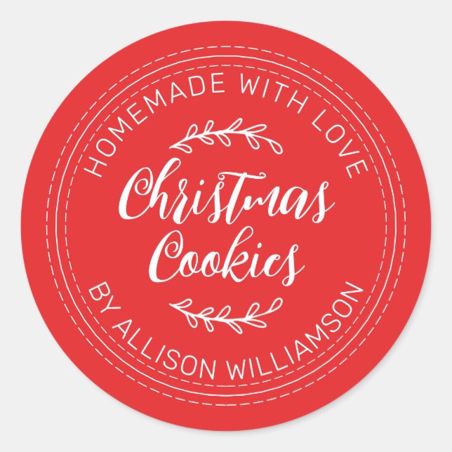 Rustic Homemade Christmas Cookies Red Classic Round Sticker (Front)