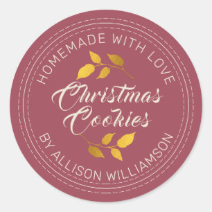 Rustic Homemade Christmas Cookies Red Classic Round Sticker