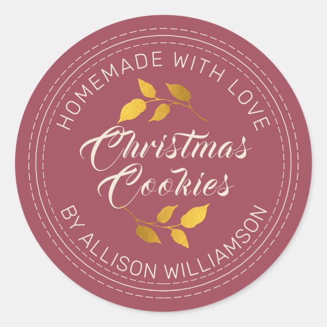 Rustic Homemade Christmas Cookies Red Classic Round Sticker (Front)