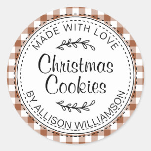 Rustic Homemade Christmas Cookies TerraCotta Check Classic Round Sticker