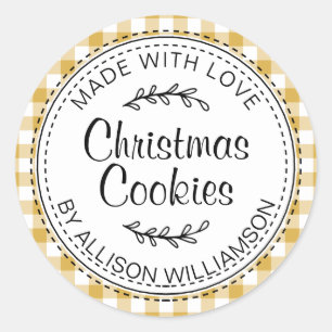 Rustic Homemade Christmas Cookies Yellow Check Classic Round Sticker